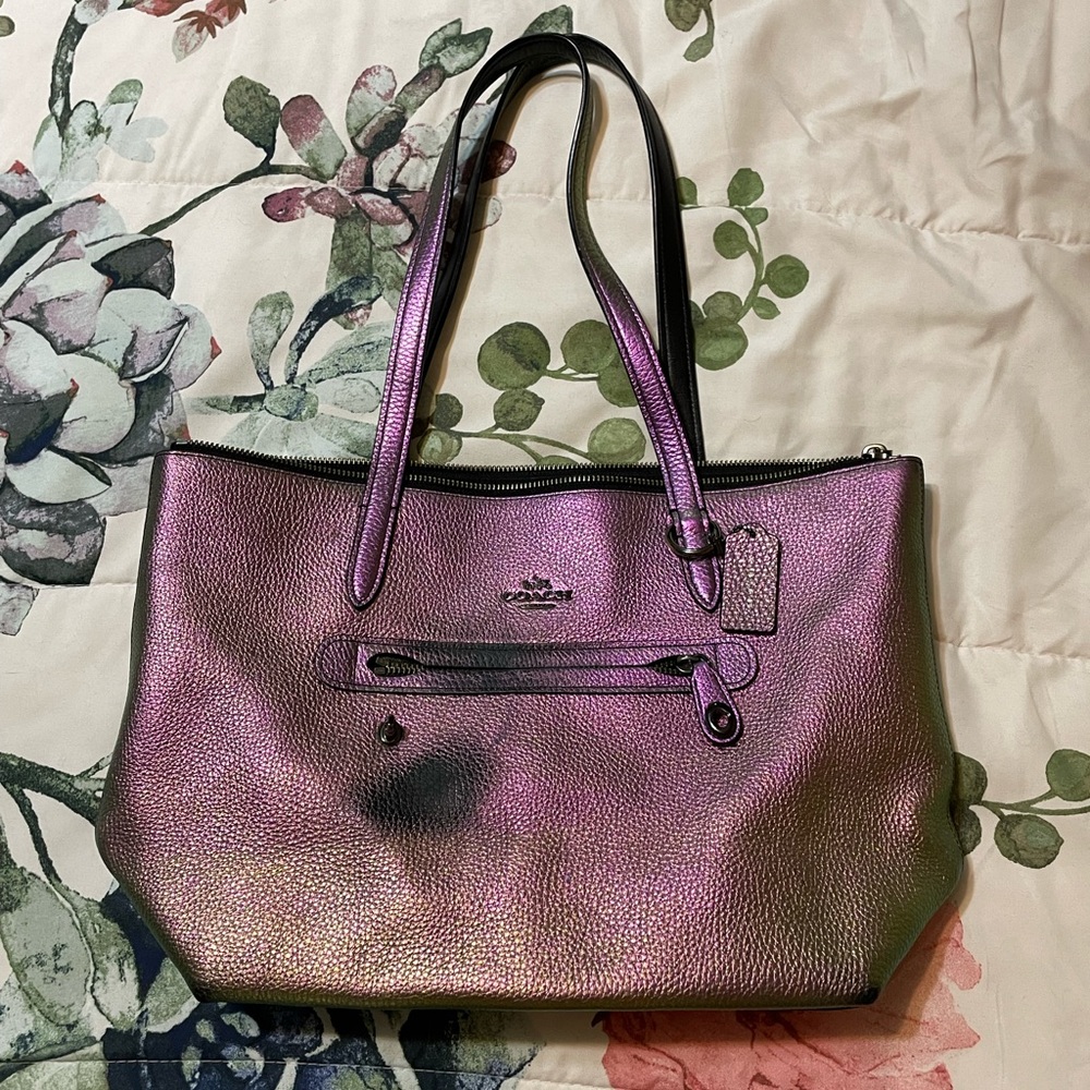 Coach Hologram Oil Slick Leather Taylor Tote